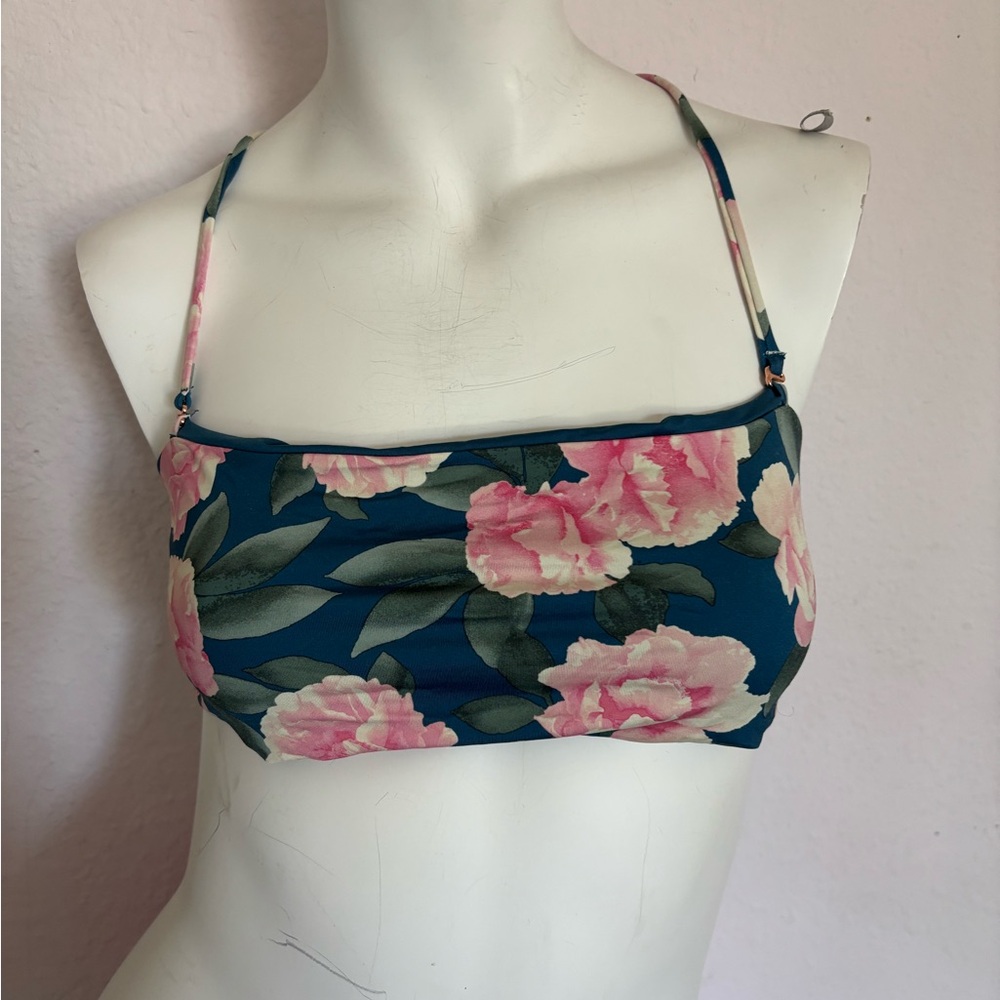 Frankie's Bikinis Floral Bikini Top with Pink and Green Design  size large